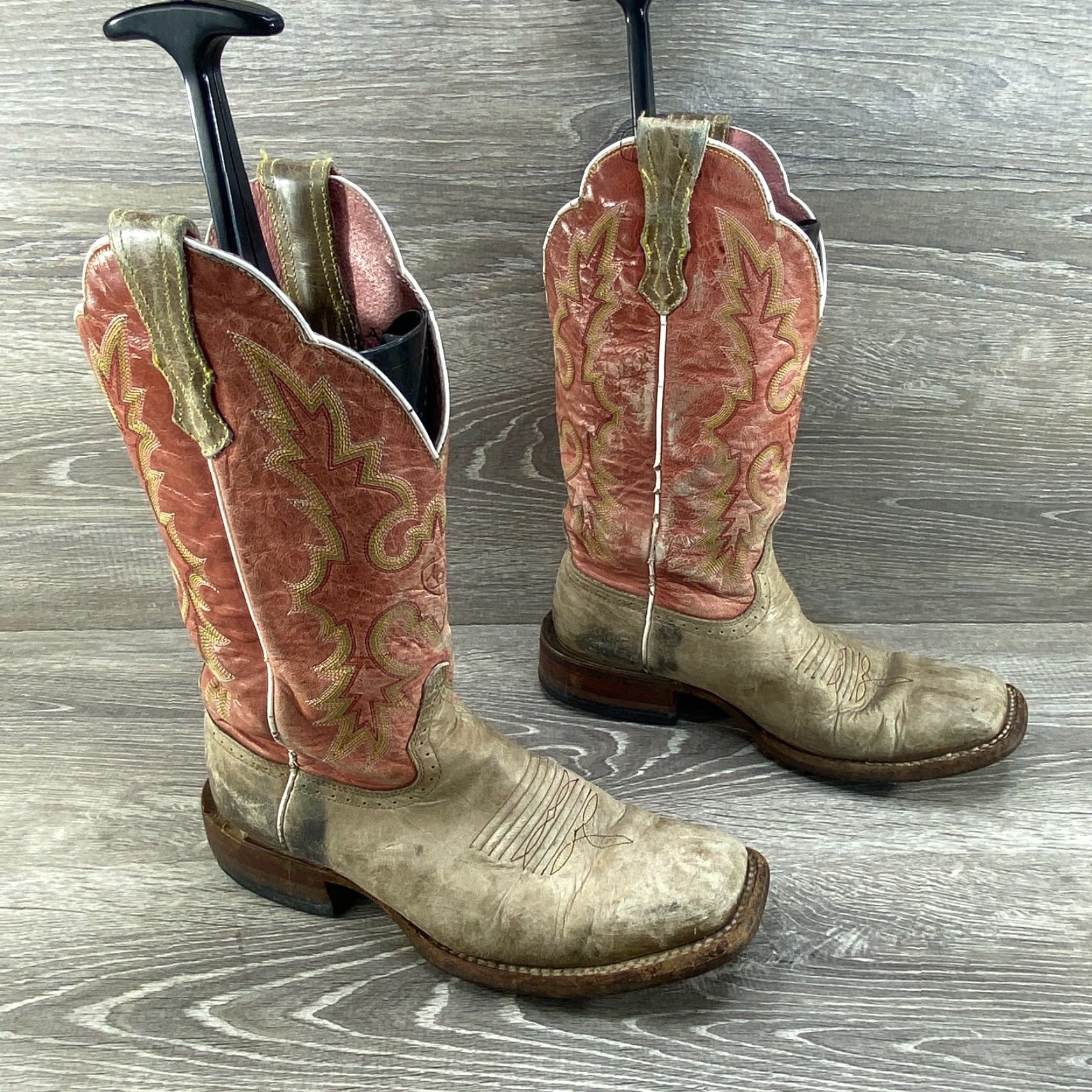 Ariat Ariat Womens 8.5 Boots Tan Pink Leather Square Toe Cowboy Western UK 6 Size US 6 / IT 36 - 3 Thumbnail