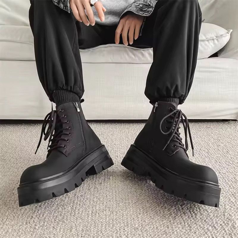Japanese Brand Chunky Platform Split Leather Combat Boots - Matte Black Size US 8.5 / EU 41-42 - 5 Thumbnail