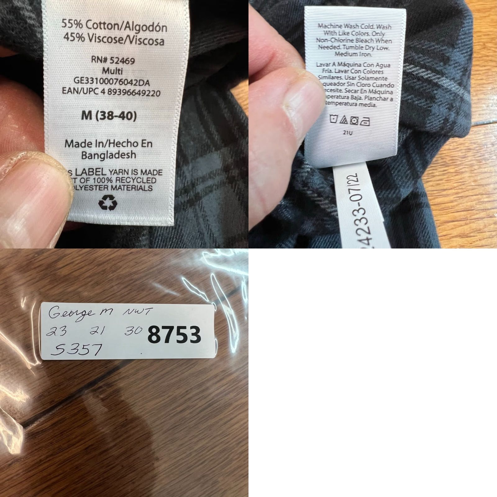 George George Mens Plaid Flannel Shirt Size M Long Sleeve Casual Workwear Autumn Winter Black Gray Size US M / EU 48-50 / 2 - 8 Thumbnail