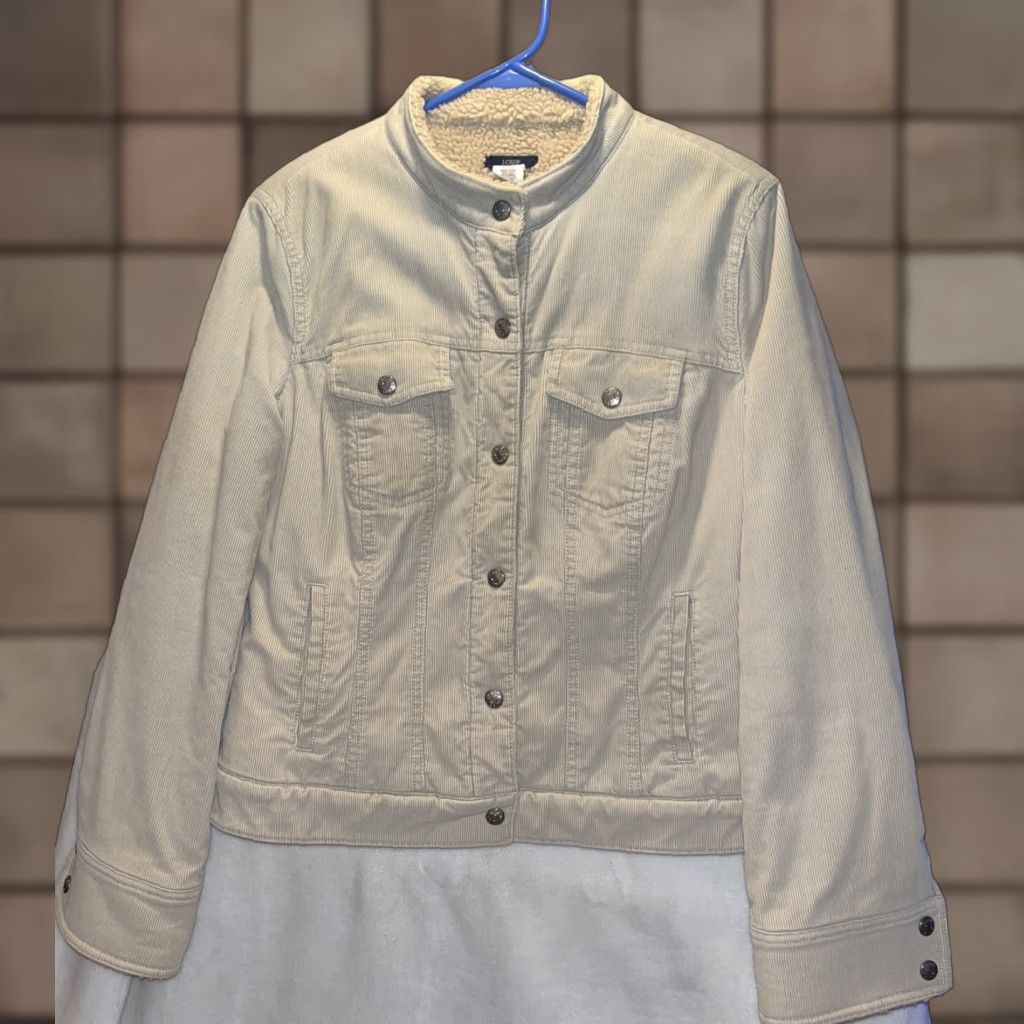 J.Crew Vintage J Crew Jacket M Oatmeal Corduroy Sherpa Lining Snap Pocket Bomber Size M / US 6-8 / IT 42-44 - 1 Thumbnail