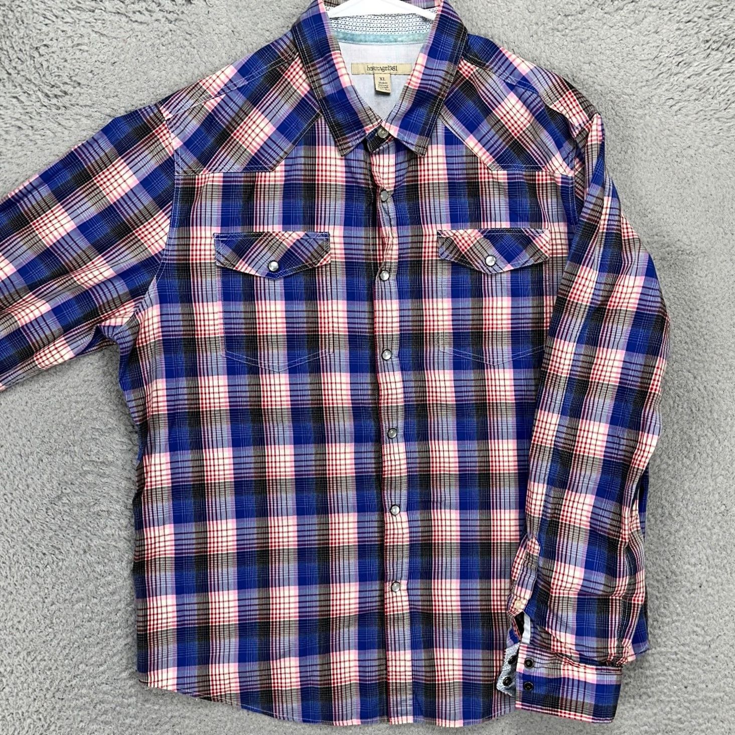 Vintage Heritage Button Up Shirt Mens XL Blue Pink Plaid Western Pearl Snap Flap Pocket Shirt Size US XL / EU 56 / 4 - 2 Thumbnail