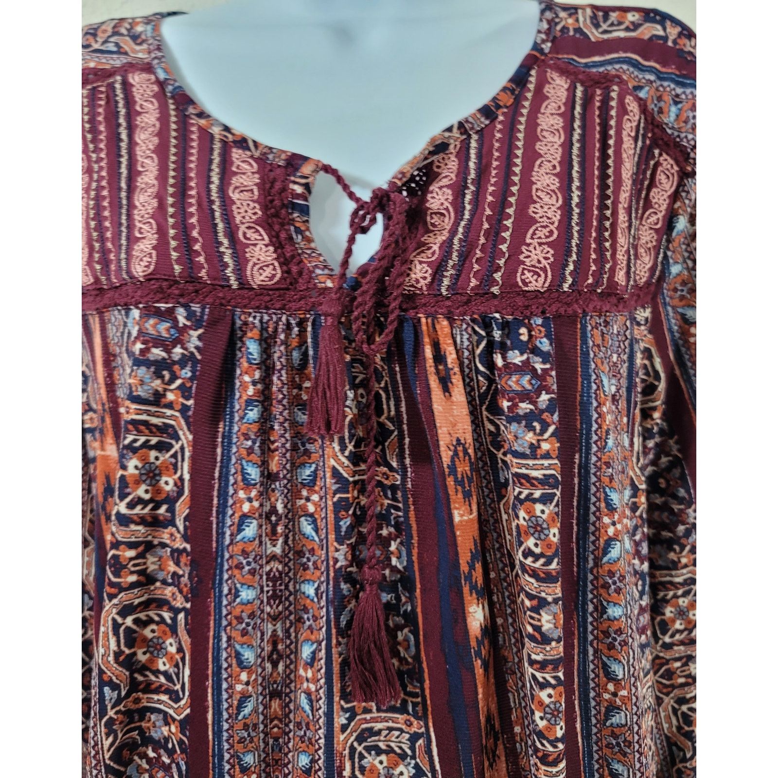 Other Style & Co Burgundy Brown Embroidered Bodice Top XL Flowy Size XL / US 12-14 / IT 48-50 - 6 Thumbnail