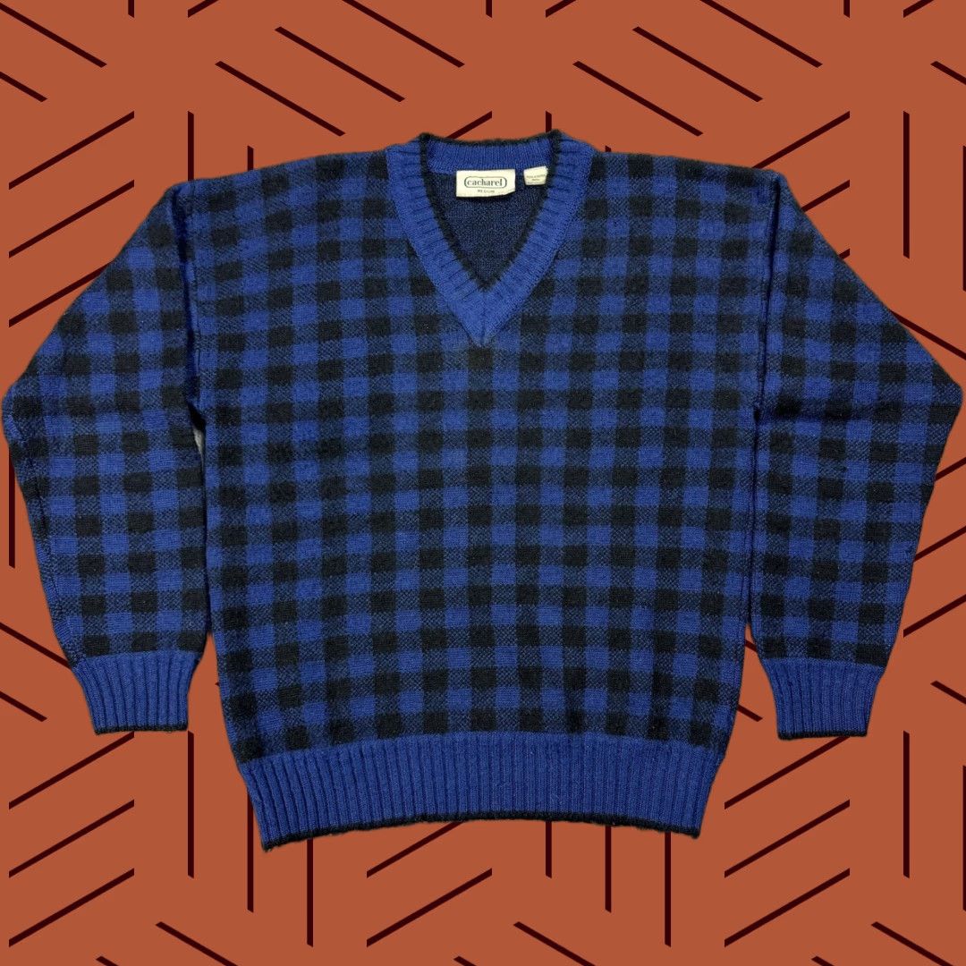 Cacharel VINTAGE CACHAREL MEN'S WORSTED WOOL CHECKERED V-NECK PULLOVER SWEATER GREEN M 90s CLASSIC Size US M / EU 48-50 / 2 - 1 Thumbnail