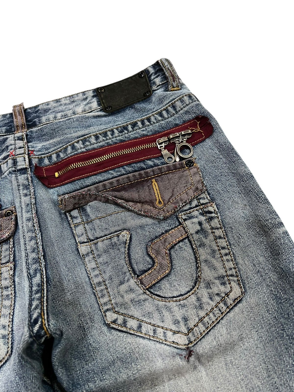 Japanese Brand Vintage Semantic Design Ditressed Flare Mudwash Jean Size US 31 - 16 Thumbnail