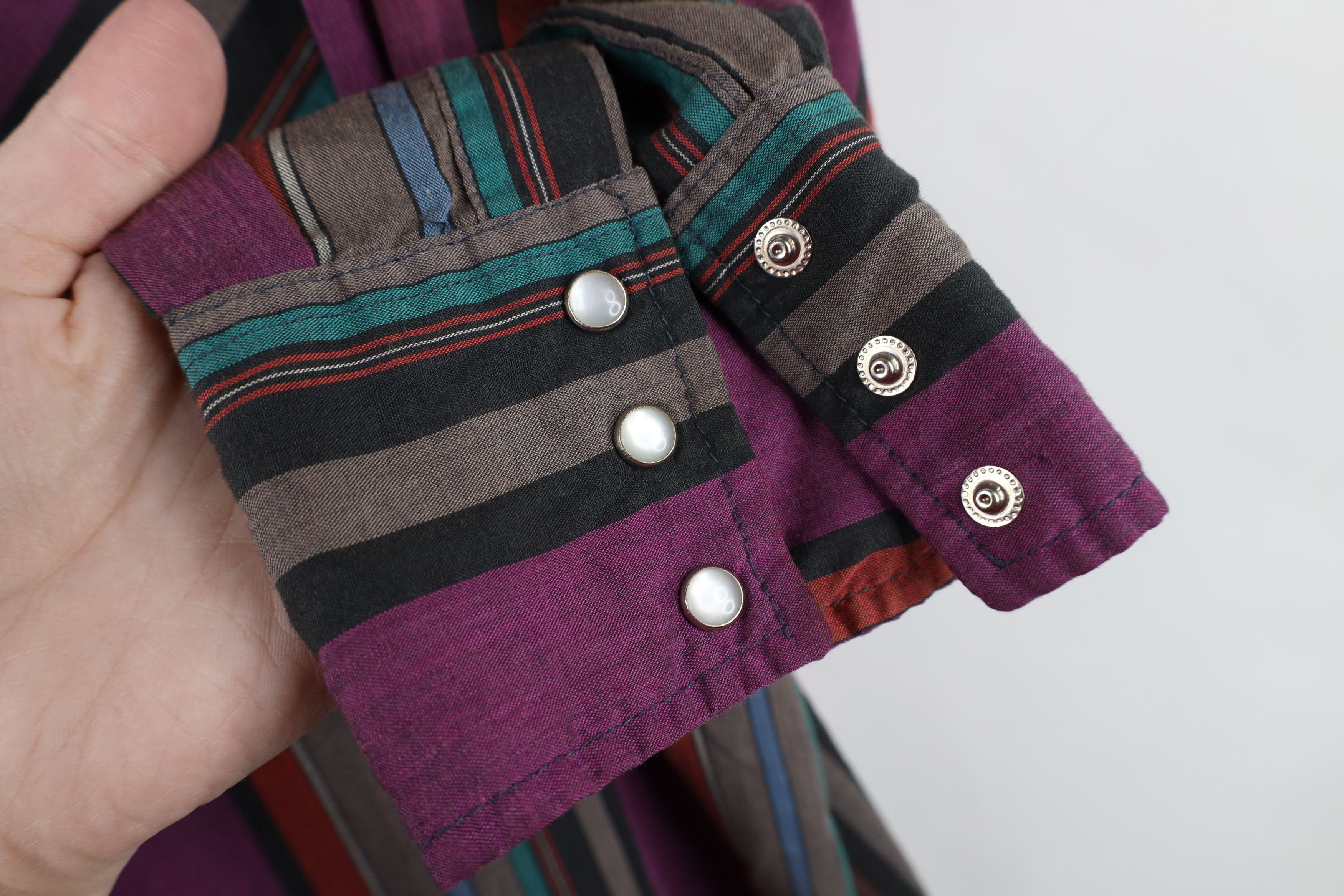 Vintage Vintage 90s Rockabilly Rainbow Striped Western Button Shirt Size US M / EU 48-50 / 2 - 7 Thumbnail