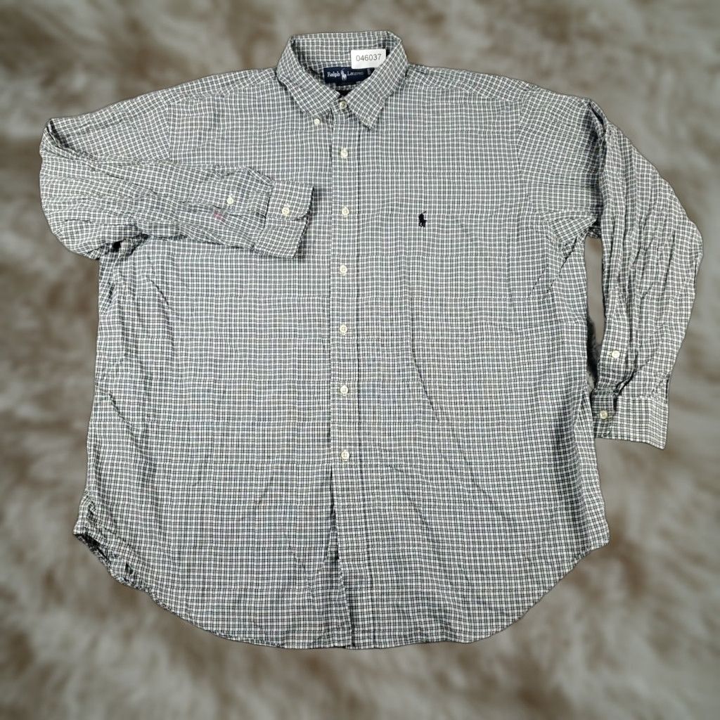 Ralph Lauren Ralph Lauren Dress Shirt Mens 17.5 Gray Plaid Long Sleeve Button-Down Regular Fit Size 46R - 1 Thumbnail