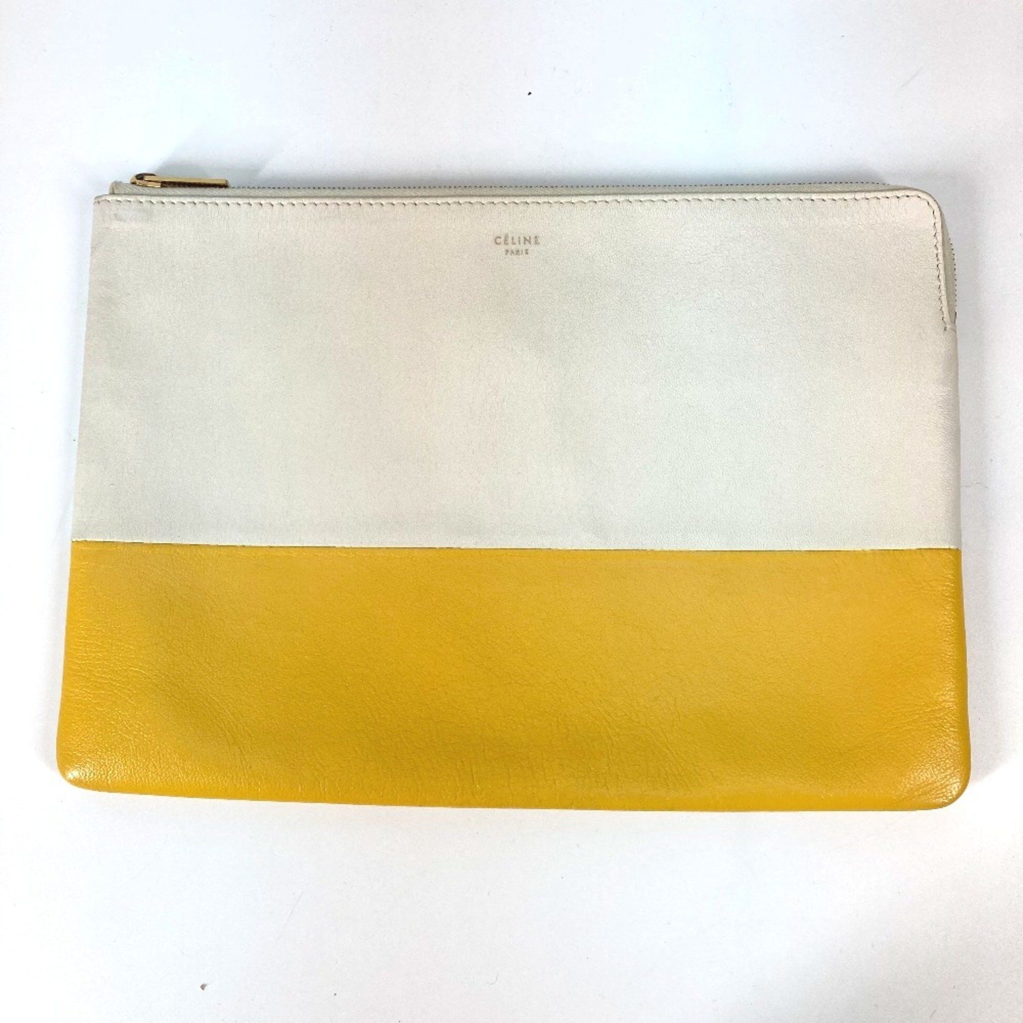Celine CELINE Bicolor Pouch Clutch bag White x yellow Size ONE SIZE - 1 Thumbnail