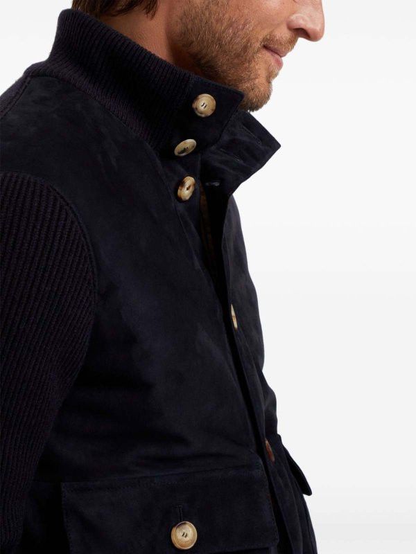 Brunello Cucinelli o1w1db11225 Leather Bomber Jacket in Navy Blue Size US XXL / EU 58 / 5 - 3 Thumbnail