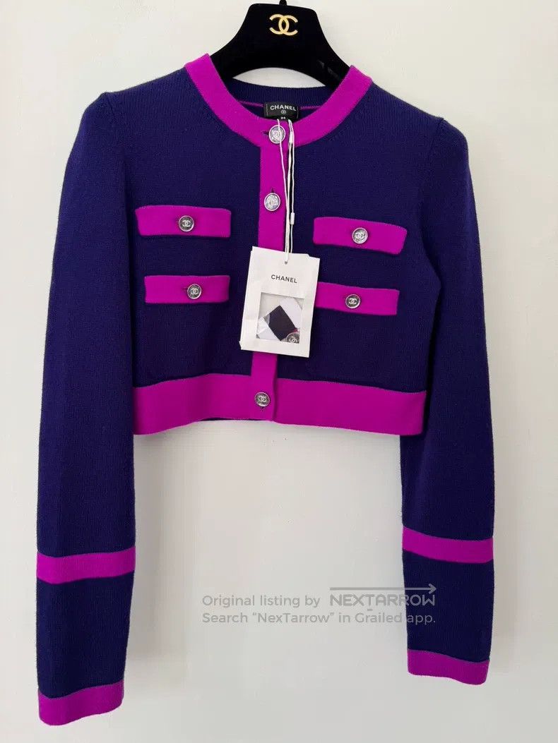Chanel Chanel 23B blue and purple round-neck cardigan long sleeve Size XXS / US 00 / IT 34 - 1 Thumbnail