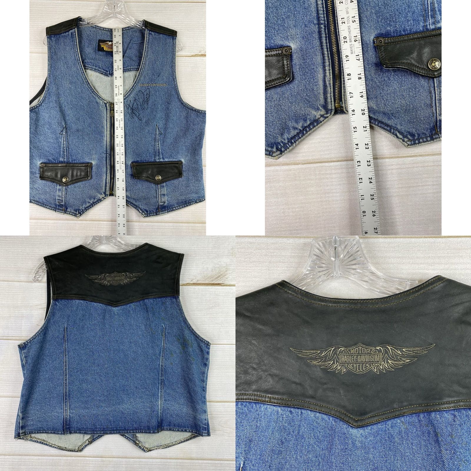 Harley Davidson VINTAGE Harley-Davidson Vest Women XL Denim Leather Signed by Kaptain Robbie Knievel 2002 Size XL / US 12-14 / IT 48-50 - 8 Thumbnail