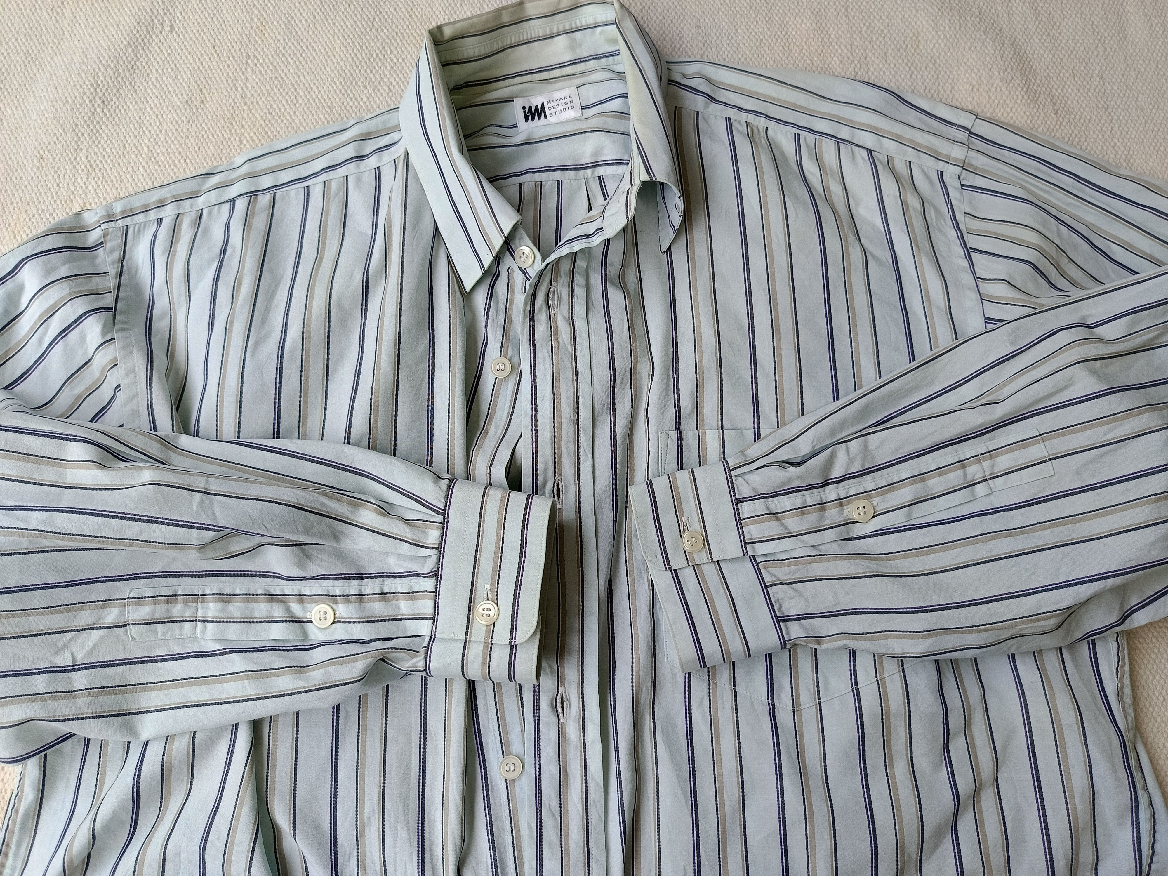 Issey Miyake Issey Miyake IM design Japan pinstripe white pale blue shirt Size US L / EU 52-54 / 3 - 12 Thumbnail