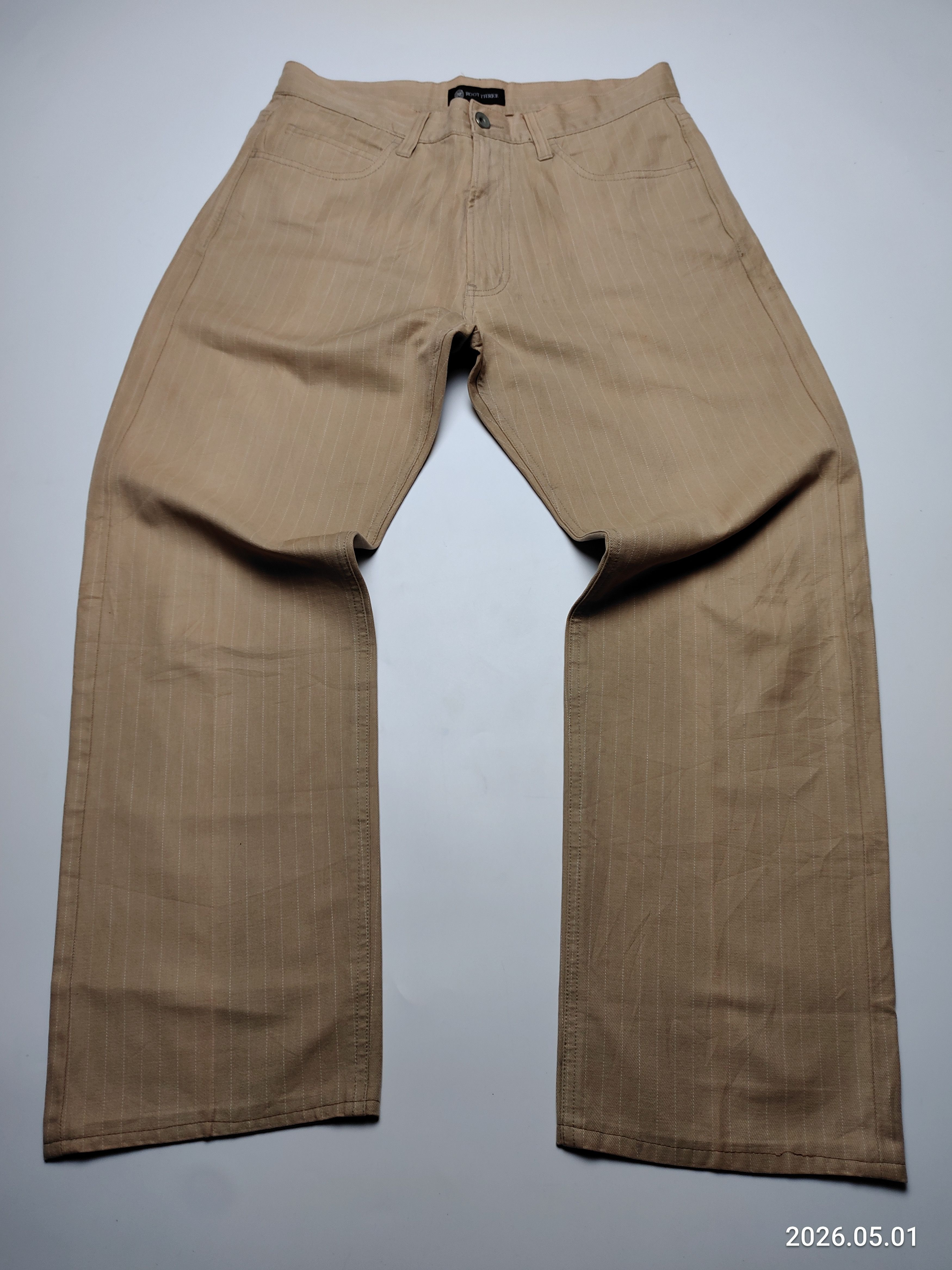 Japanese Brand ROOT THREE Heavy Cotton STRIPE FLARE CHINO PANTS JEANS Size US 29 - 1 Thumbnail