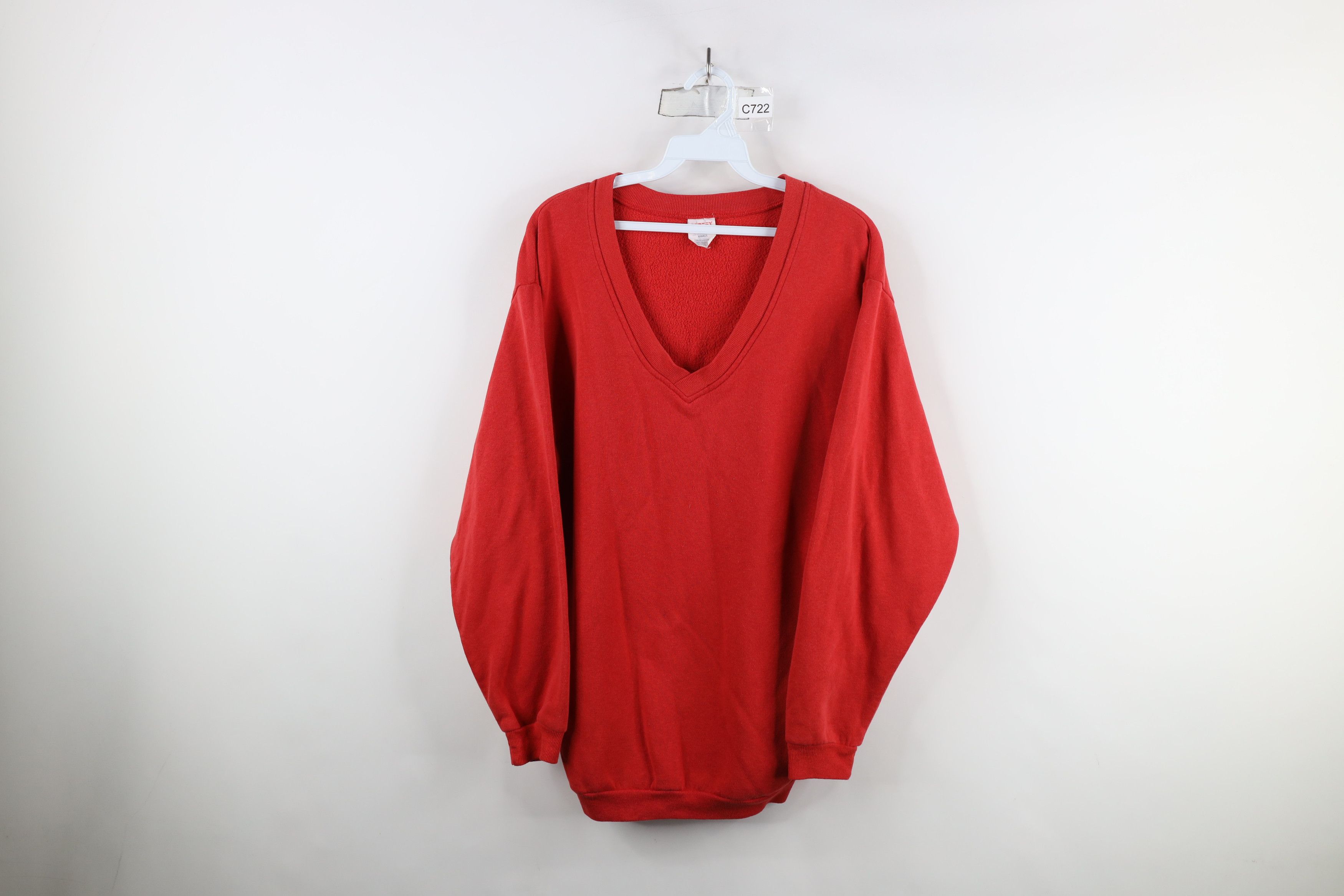 Vintage Vintage 70s Streetwear Distressed V-Neck Sweatshirt Red USA Size US S / EU 44-46 / 1 - 1 Thumbnail