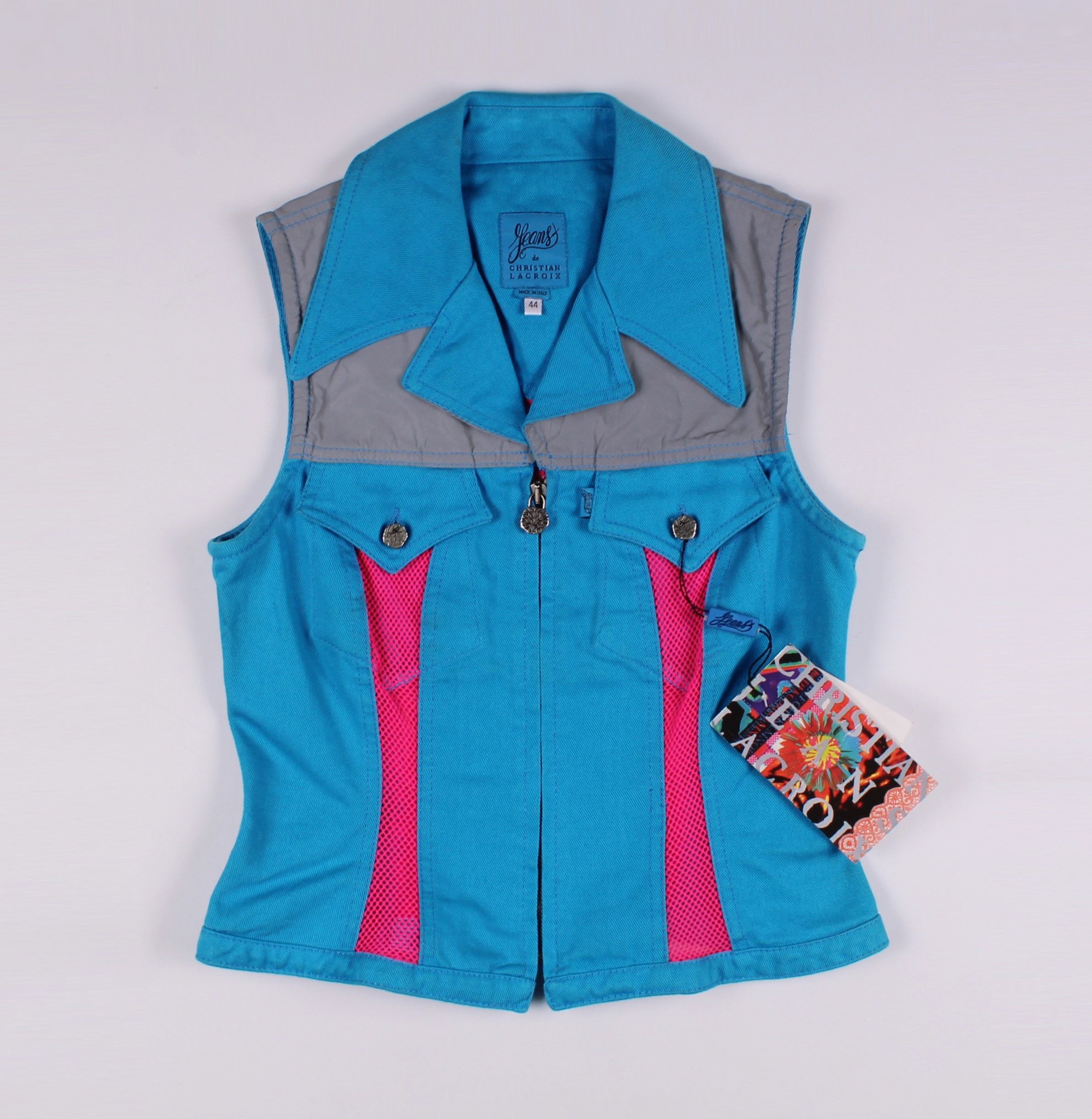 image of Christian Lacroix Jeans 90's Neon Reflective Vest in Blue Pink, Women's (Size Medium)