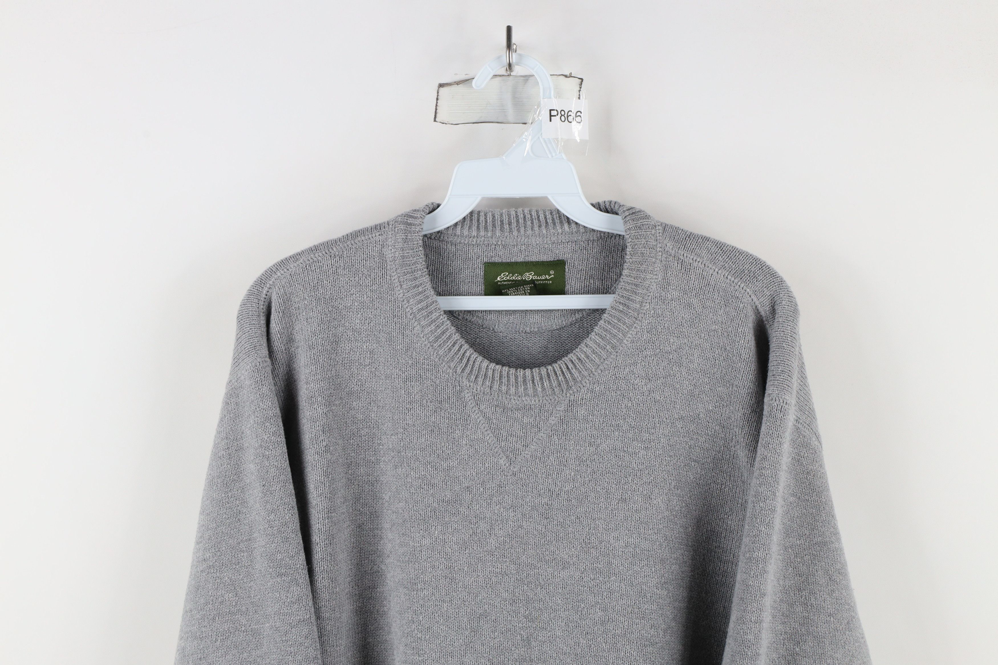 Eddie Bauer × Vintage Vintage 90s Eddie Bauer Heavyweight Cotton Knit Sweater Gray Size US L / EU 52-54 / 3 - 2 Thumbnail