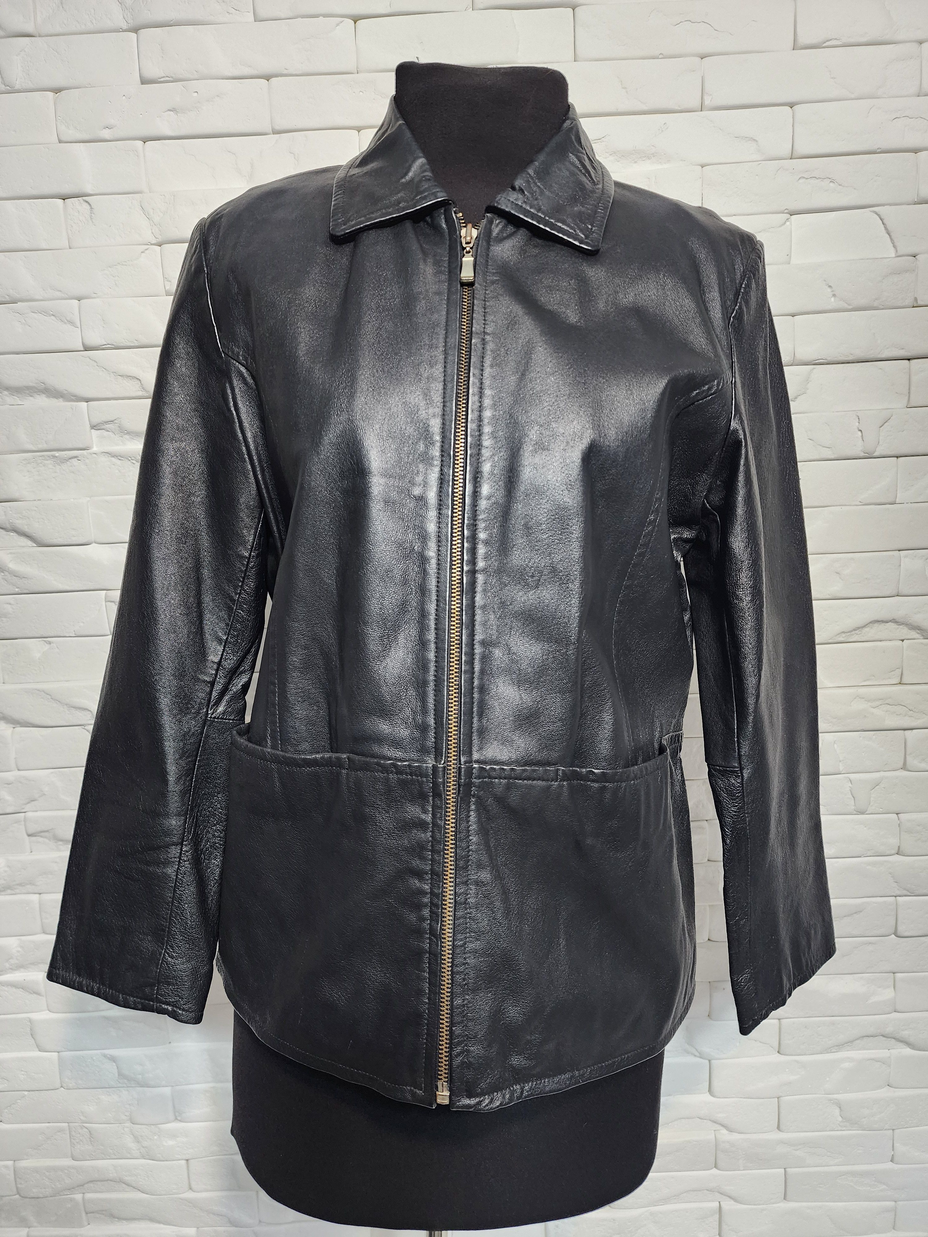 Other Black Leather Women's Jacket: Zippered Classic Style Size L / US 10 / IT 46 - 1 Thumbnail