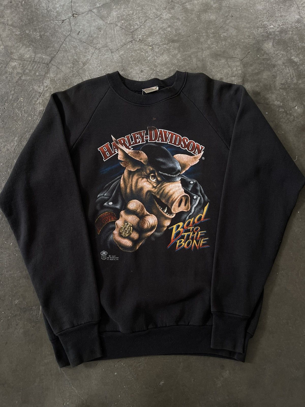 Harley Davidson Vintage 1987 3D Harley Davidson Bad to The Bone Sweatshirt Size US L / EU 52-54 / 3 - 2 Thumbnail