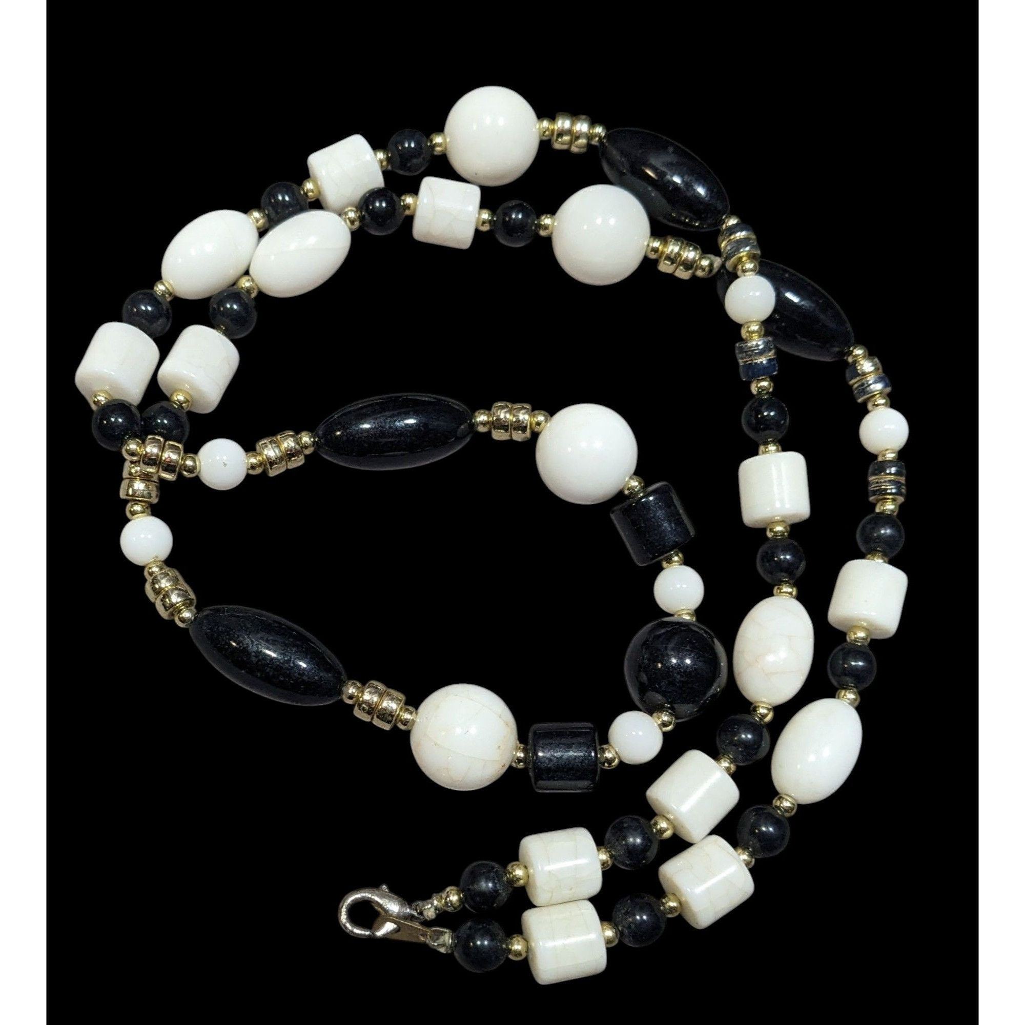 Other Retro Black White And Gold Tone Beaded Necklace Size ONE SIZE - 1 Thumbnail