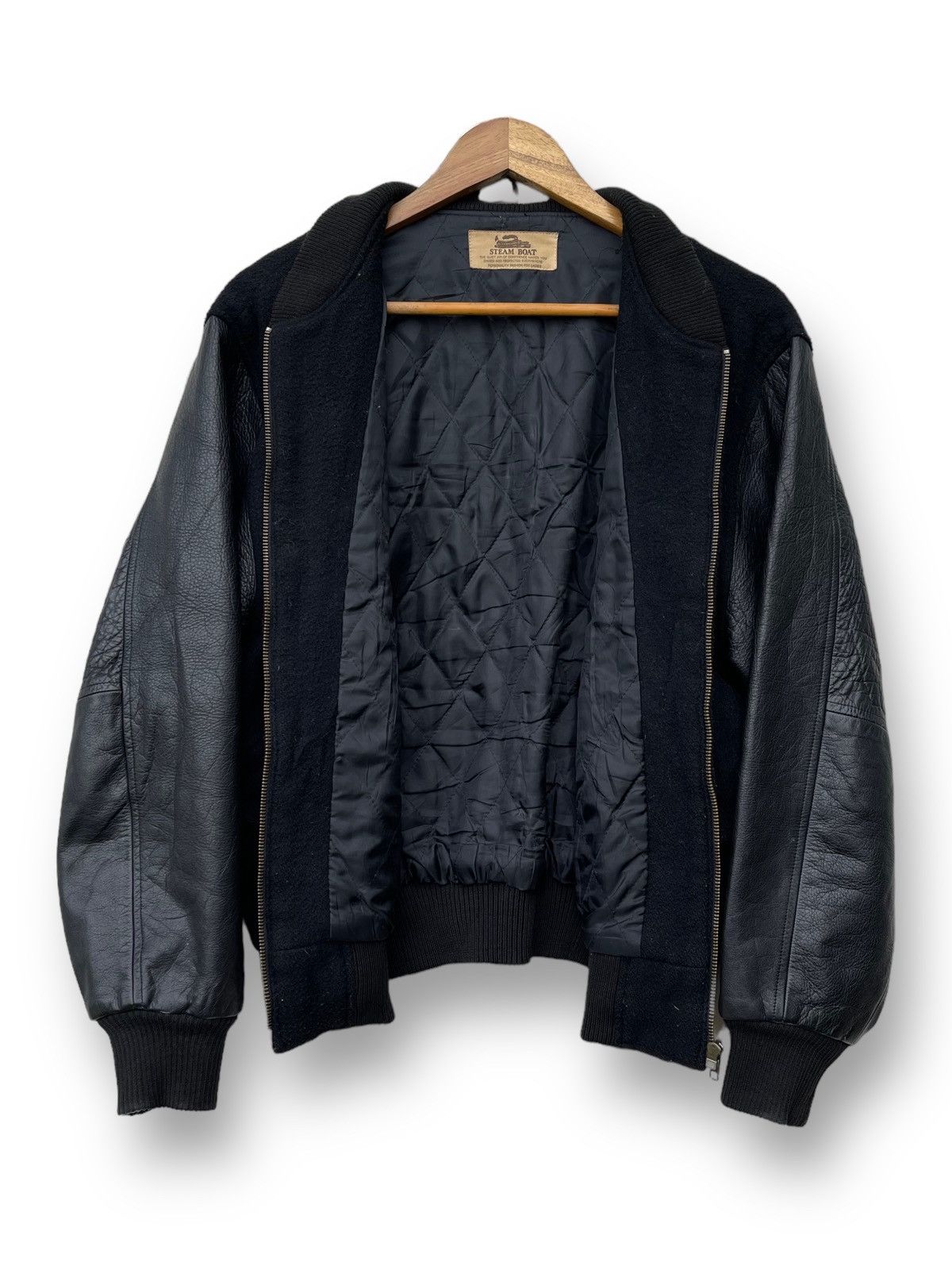 Issey Miyake 🔥Vintage 80's Steam Boat Japan Leather Sleeve Bomber Jacket Size US M / EU 48-50 / 2 - 8 Thumbnail