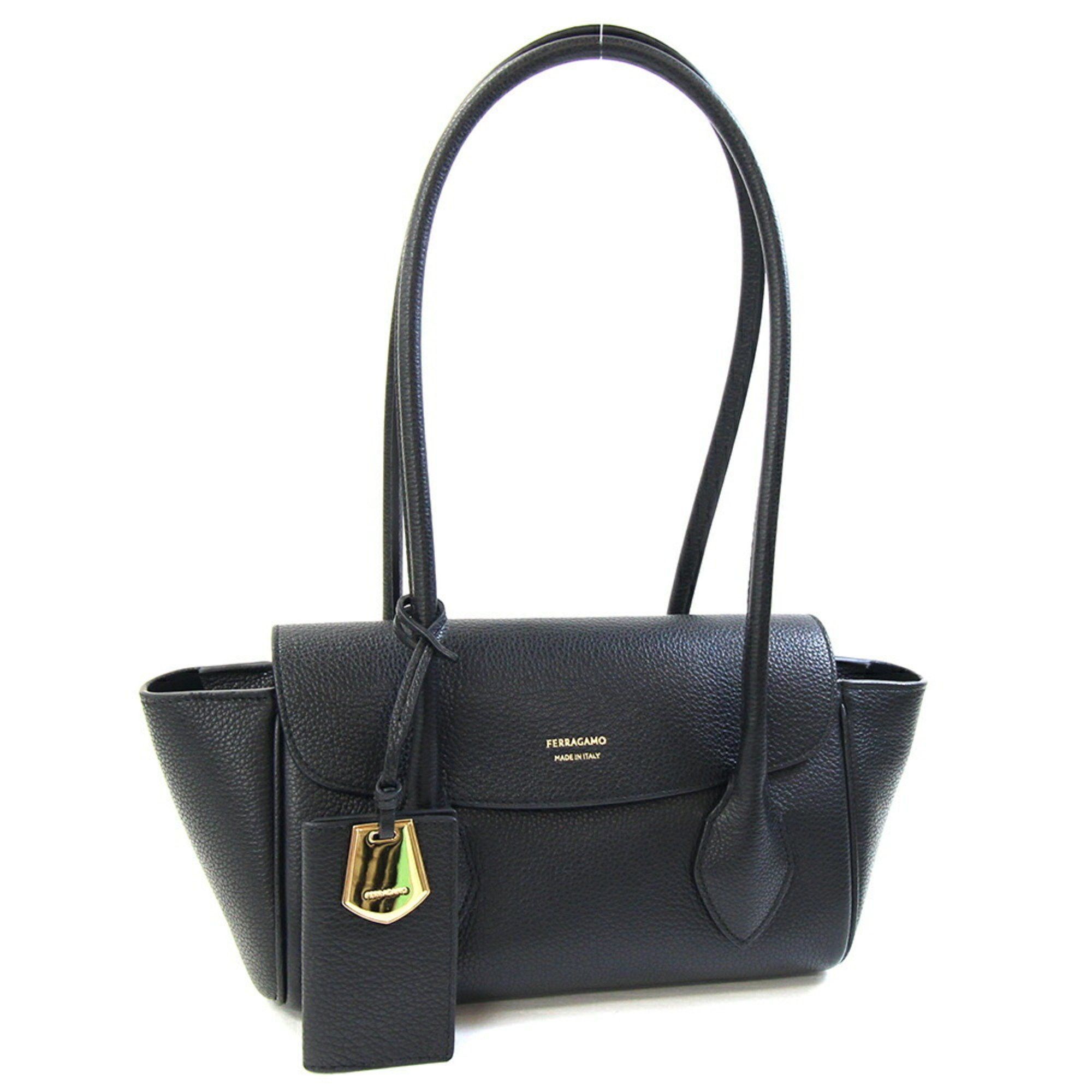 Salvatore Ferragamo Tote Bag East-West (S) 21 8953 Black Leather Handbag Women's Shoulder