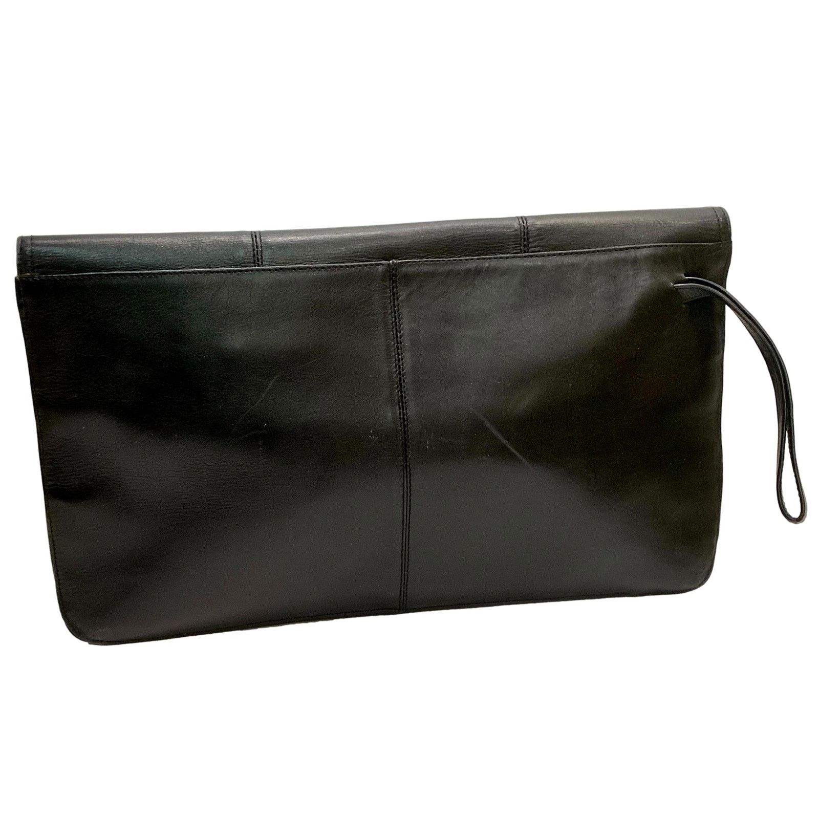 Vintage 80s Large Black Leather Clutch Bag | Tempo made Colombia Size ONE SIZE - 4 Thumbnail