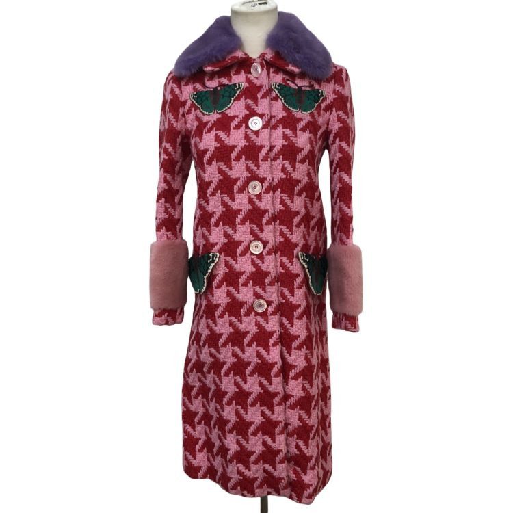 Gucci Gucci Houndstooth Butterfly Mink Trim Wool Coat Size 38 Size XS / US 0-2 / IT 36-38 - 1 Thumbnail