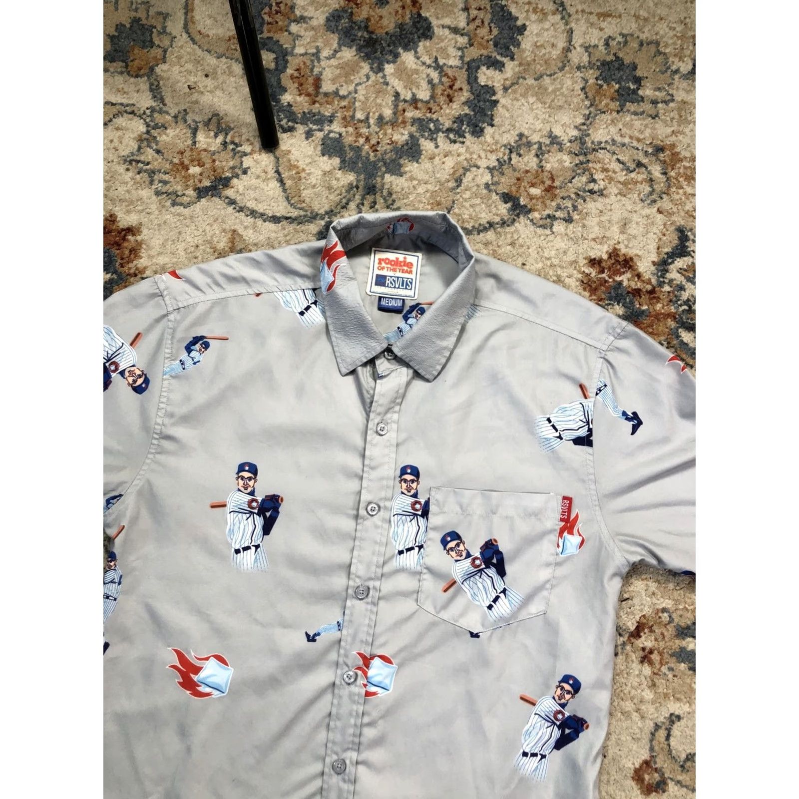 Vintage RSVLTS Rookie Of The Year Shirt Mens M Gray Baseball Graphic Button Up Short Sleeve Collared Button-Up Vintage: No Size US M / EU 48-50 / 2 - 6 Thumbnail