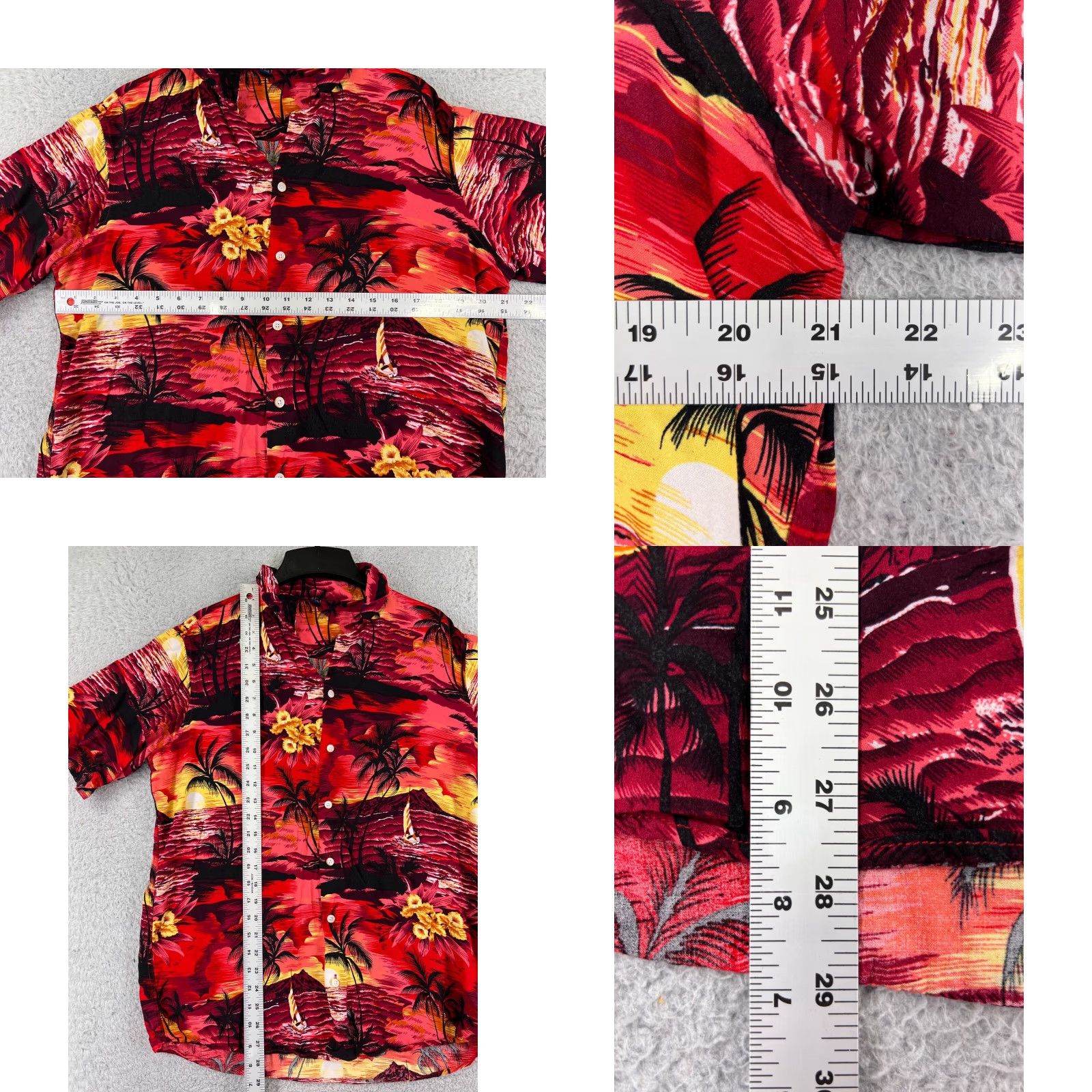 Vintage Design In Italy Shirt Adult Large Red Orange Hawaiian Island Sunset Palm Print Shirt Men Regular Red Hawaiian Floral Short Sleeve Button-Up 70s? Size US L / EU 52-54 / 3 - 8 Thumbnail