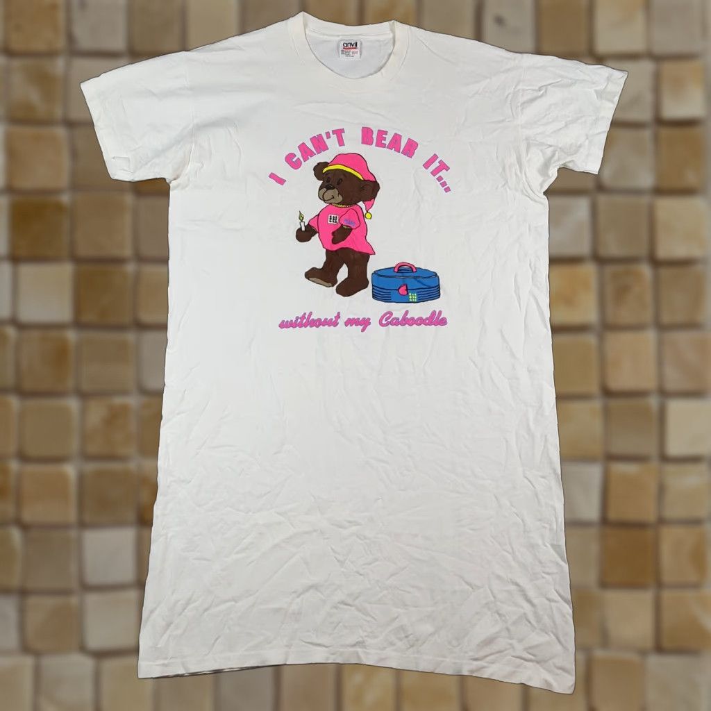 Anvil VINTAGE Caboodle Bear Sleep Tee One Size T-Shirt White Cotton Anvil Women 90s Teddy Cute Rock Vintage Y2K Outdoors Size ONE SIZE - 1 Thumbnail