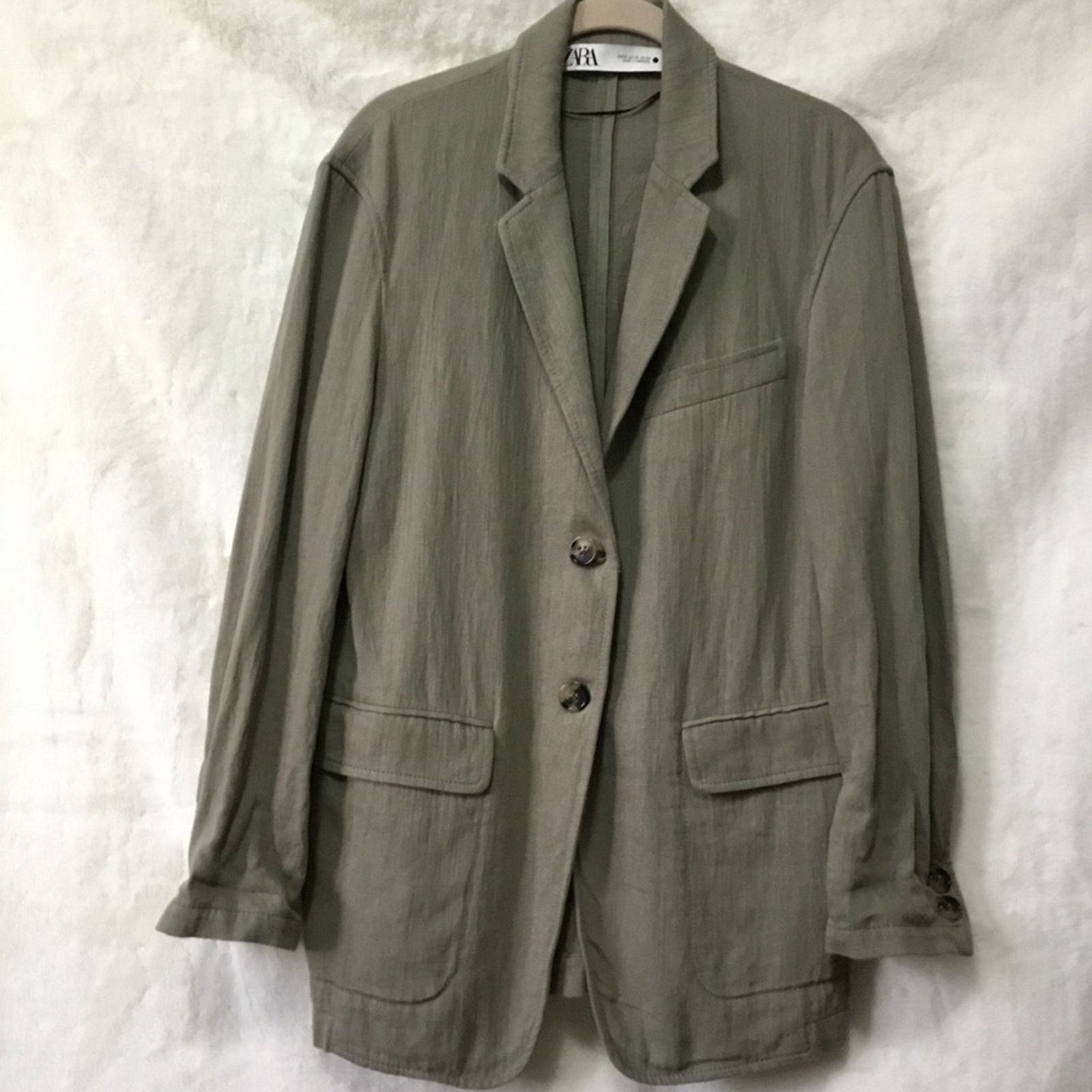 Zara Zara Olive Green Linen Blend Button Over-Sized Blazer Size XS / US 0-2 / IT 36-38 - 13 Thumbnail
