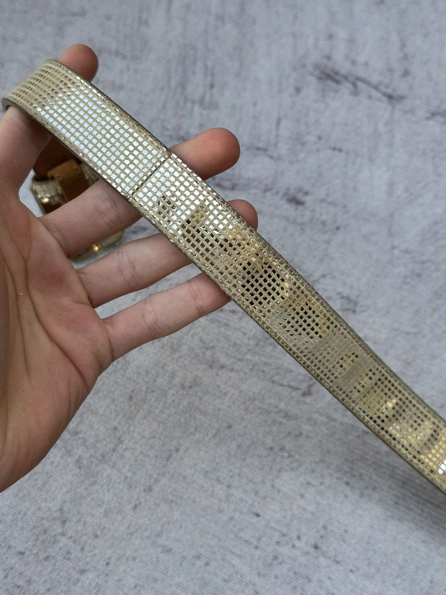Fendi Belt Glass Buckle Shiny Reflective Champagne Gold