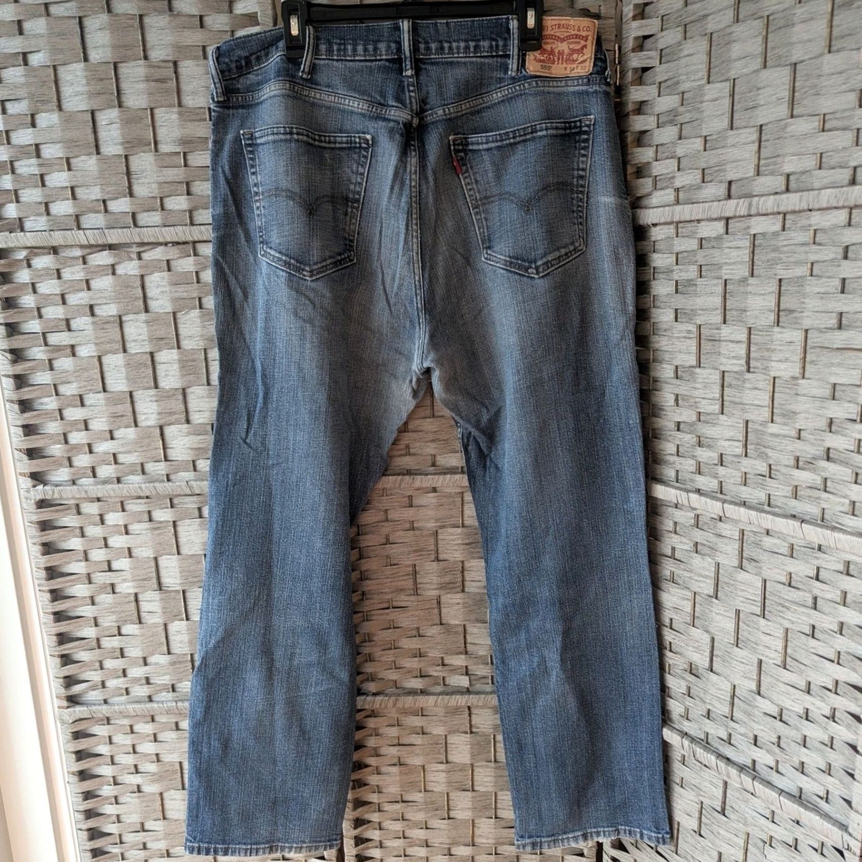 Levi's Levi's 559 Relaxed Straight Jeans Mens 38x32 Medium Wash Distressed Denim Blue Straight 5-Pocket Zip Fly Mens Jeans Size US 38 / EU 54 - 3 Thumbnail