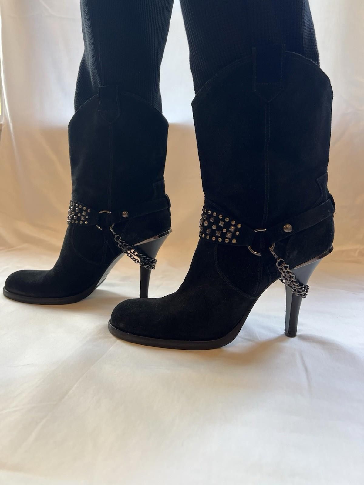 Barneys New York Barneys New York Womens Black Suede Studded Cowboy Boots 8.5 Size US 8.5 / IT 38.5 - 2 Thumbnail