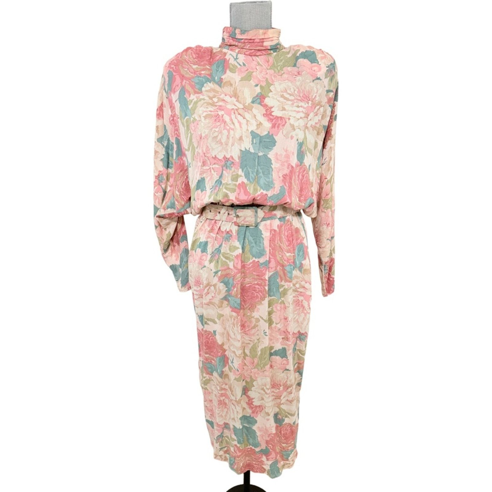 Other Vintage Floral Midi Dress bold print high neck mock Size S / US 4 / IT 40 - 1 Thumbnail
