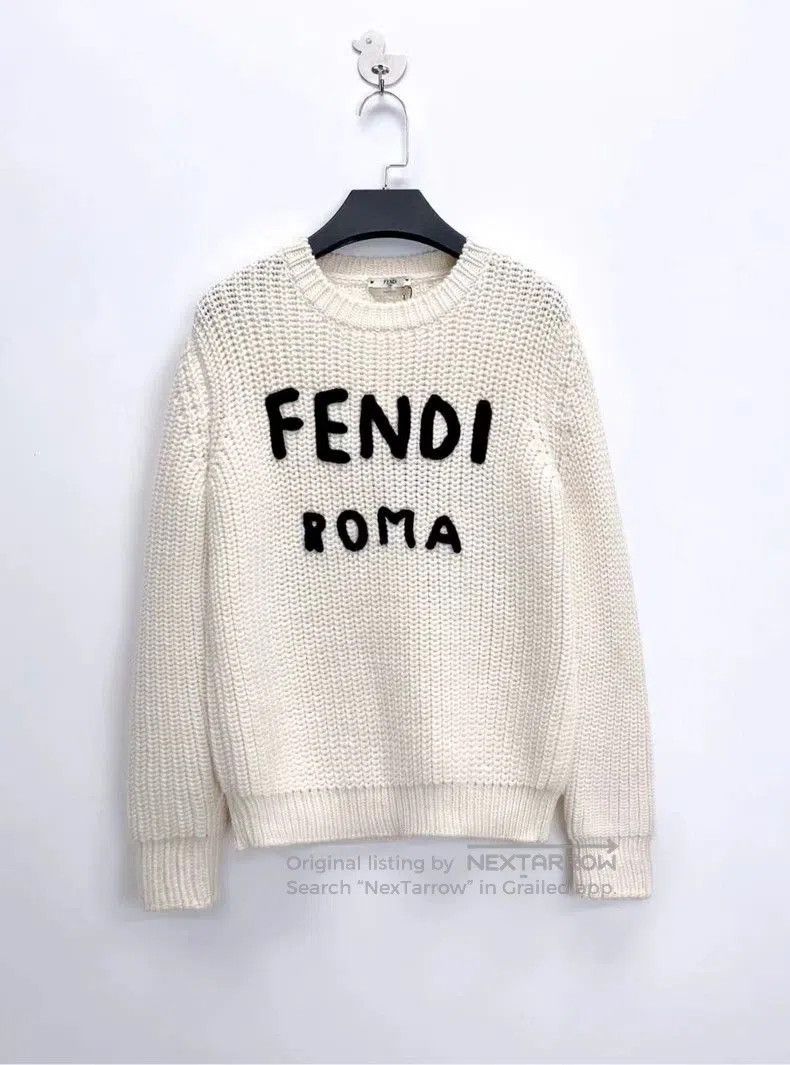 Fendi Roma Flocked Embroidery Letter Knit Sweater.