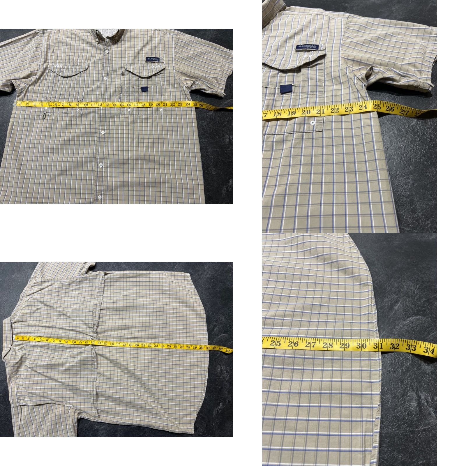 Vintage Columbia PFG Omni-Shade Bonehead Shirt Mens Large Plaid Short Sleeve Beige Cotton Polyester Outdoorsman UV Breathable Fishing Vented Pocketed Size US L / EU 52-54 / 3 - 8 Thumbnail