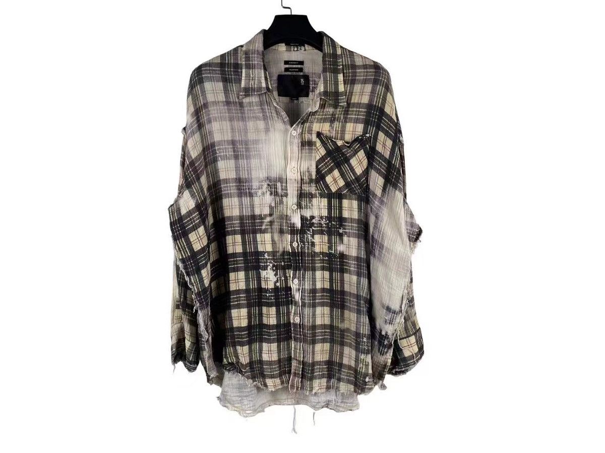 R13 R13 24SS Shredded Seam Bleached Plaid Oversize Flannel Shirt Size US S / EU 44-46 / 1 - 1 Thumbnail
