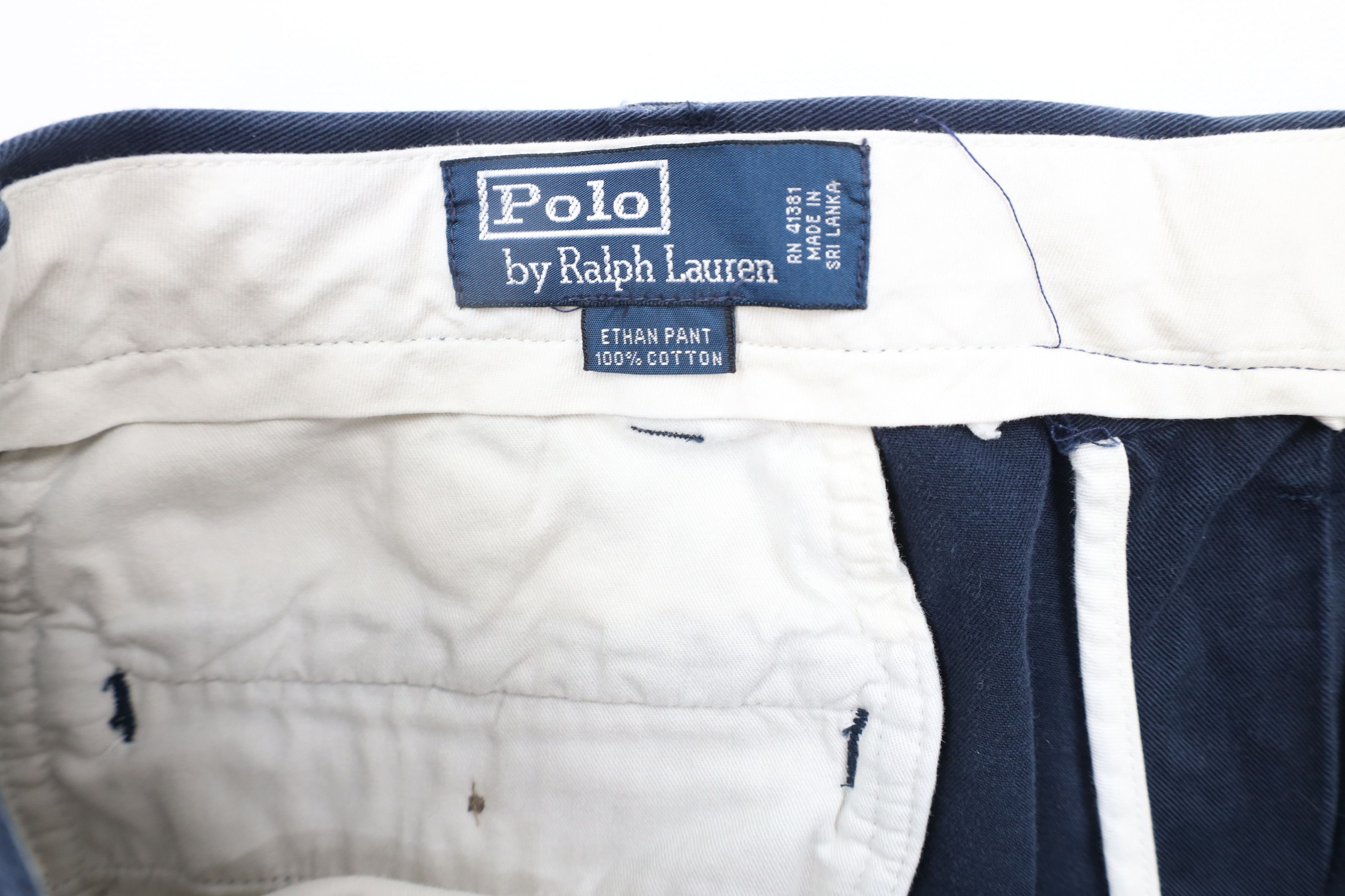 Ralph Lauren × Vintage Vintage 90s Ralph Lauren Wide Leg Chino Pants Navy Blue Size US 38 / EU 54 - 8 Thumbnail
