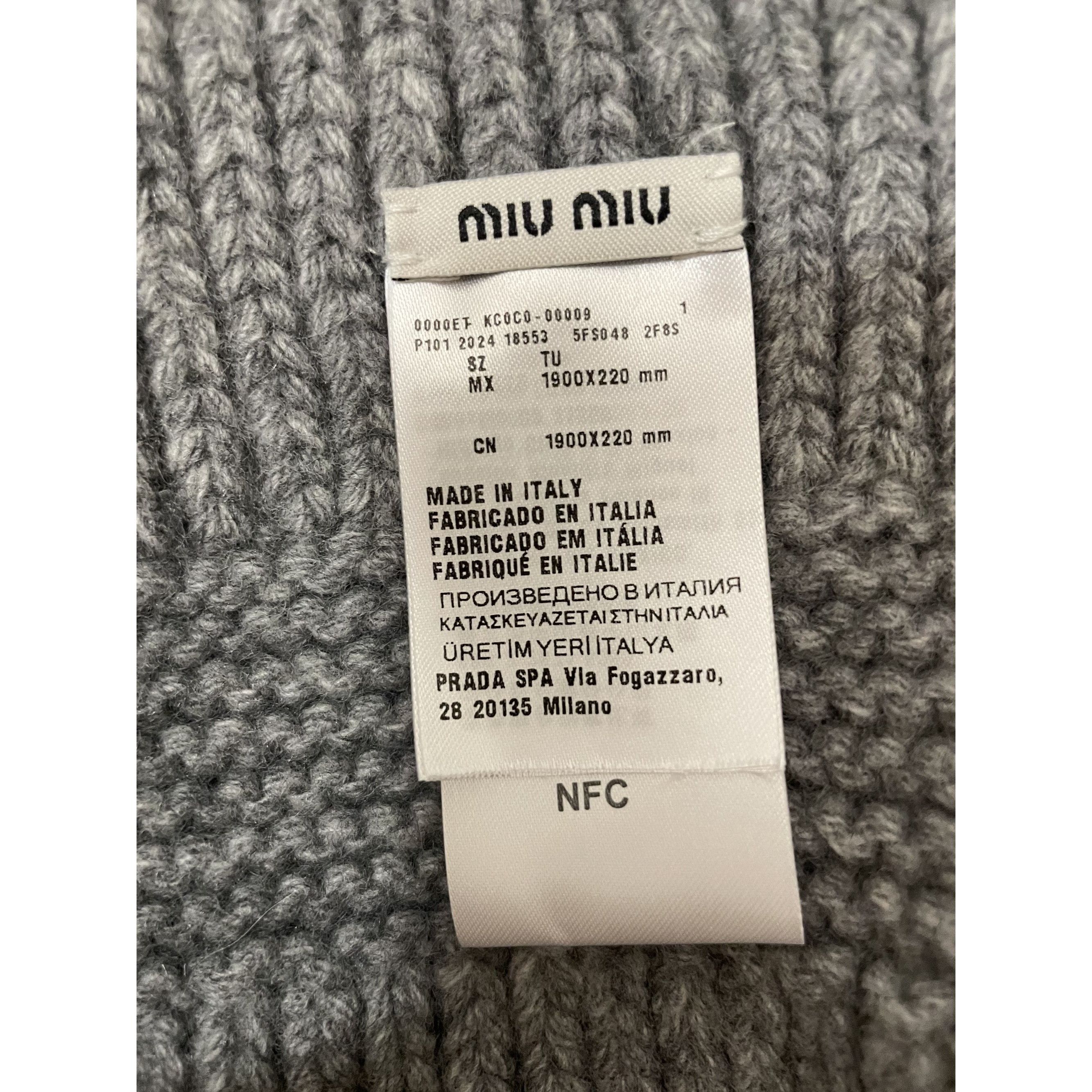 Miu Miu Miu Miu Gray Ribbed Knit Wool & Cashmere Scarf Made In Italy Size ONE SIZE - 3 Thumbnail