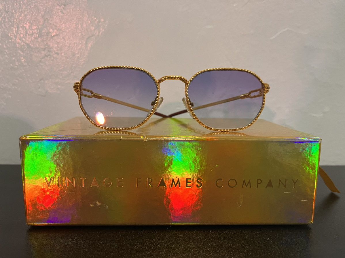 image of Vintage Frames Company Blue Translucent Miami Vice Series Sunglasses in Shiny Gold, Men's