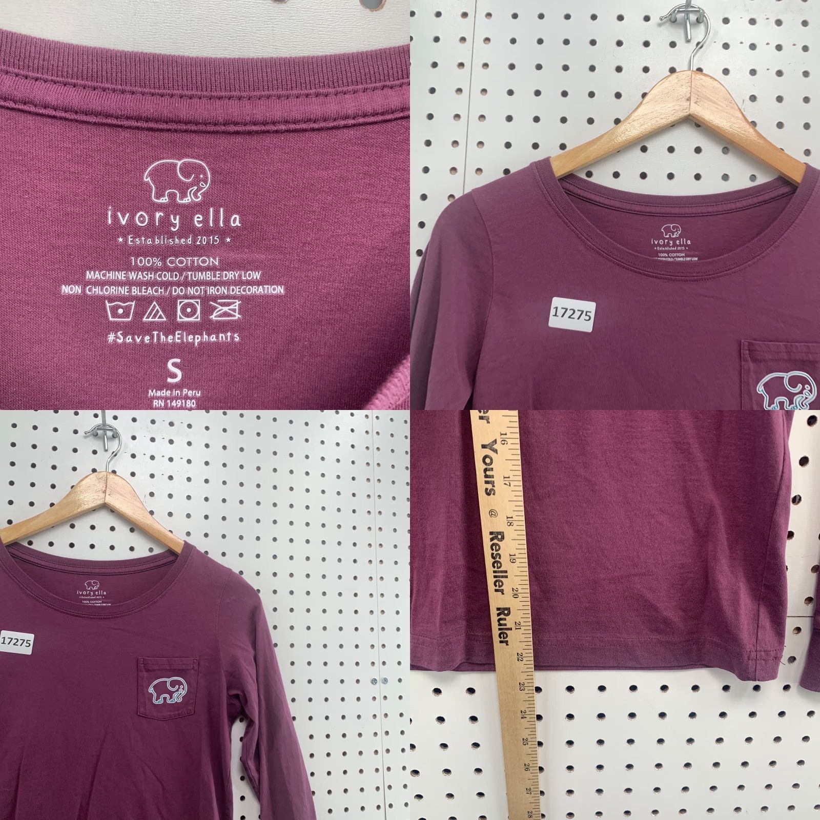 Vintage Ivory Ella Purple Long Sleeve Shirt Womans Small Pocket TEE Elephent Logo 17X22 Size S / US 4 / IT 40 - 8 Thumbnail