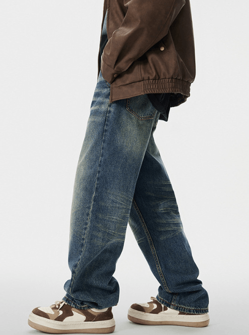 Japanese Brand American street washed whisker distressed straight jeans Size US 32 / EU 48 - 3 Thumbnail