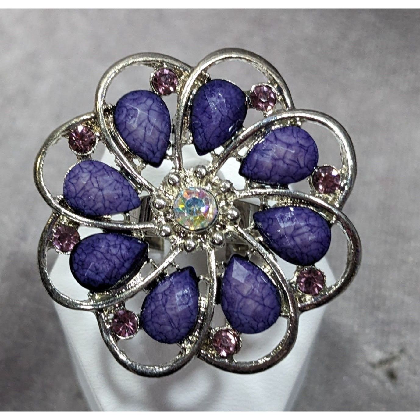 Other Fairycore Floral Gemmed Purple And Silver Tone Adjustable Ri Size ONE SIZE - 6 Thumbnail