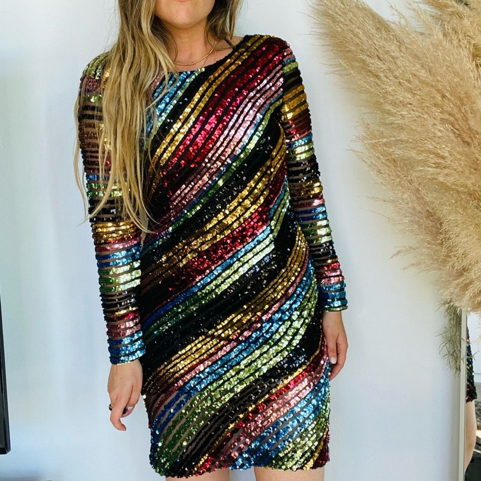 Nordstrom ALCOOLIQUE Peyton Tubolar Black Rainbow Stripe Sequin Dress Size S / US 4 / IT 40 - 1 Thumbnail