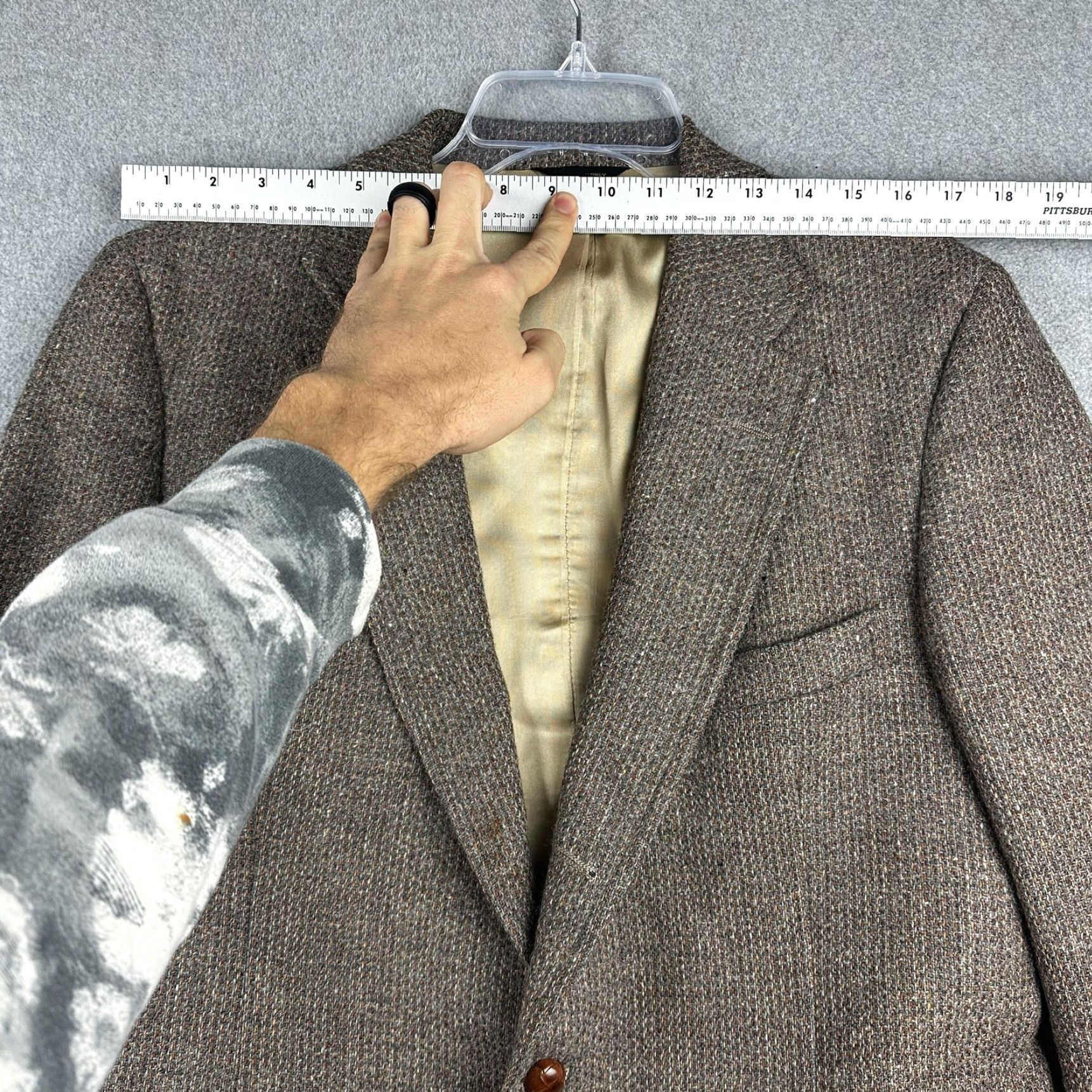 Vintage Yardam Ltd Mens Blazer Sport Coat 40R Brown Gray Tweed 2 Button Notch Lapel Wool Jacket Jacket Front Two-Button Single-Breasted Casual Business Mens Size 40R - 4 Thumbnail