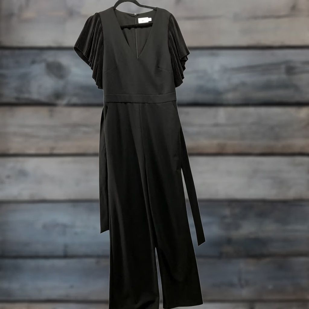 Vintage Eliza J Black Jumpsuit Womens 10 V-Neck Short Sleeve Wide-Leg Party Dressy Formal Women's Size 32" / US 10 / IT 46 - 1 Thumbnail