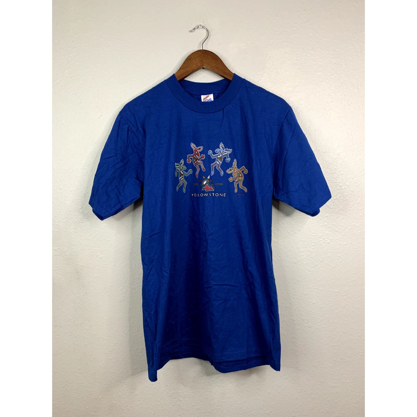 Jerzees Vintage Yellowstone Shirt Dancing Moose Blue Tee VTG 90s L Size US L / EU 52-54 / 3 - 1 Thumbnail