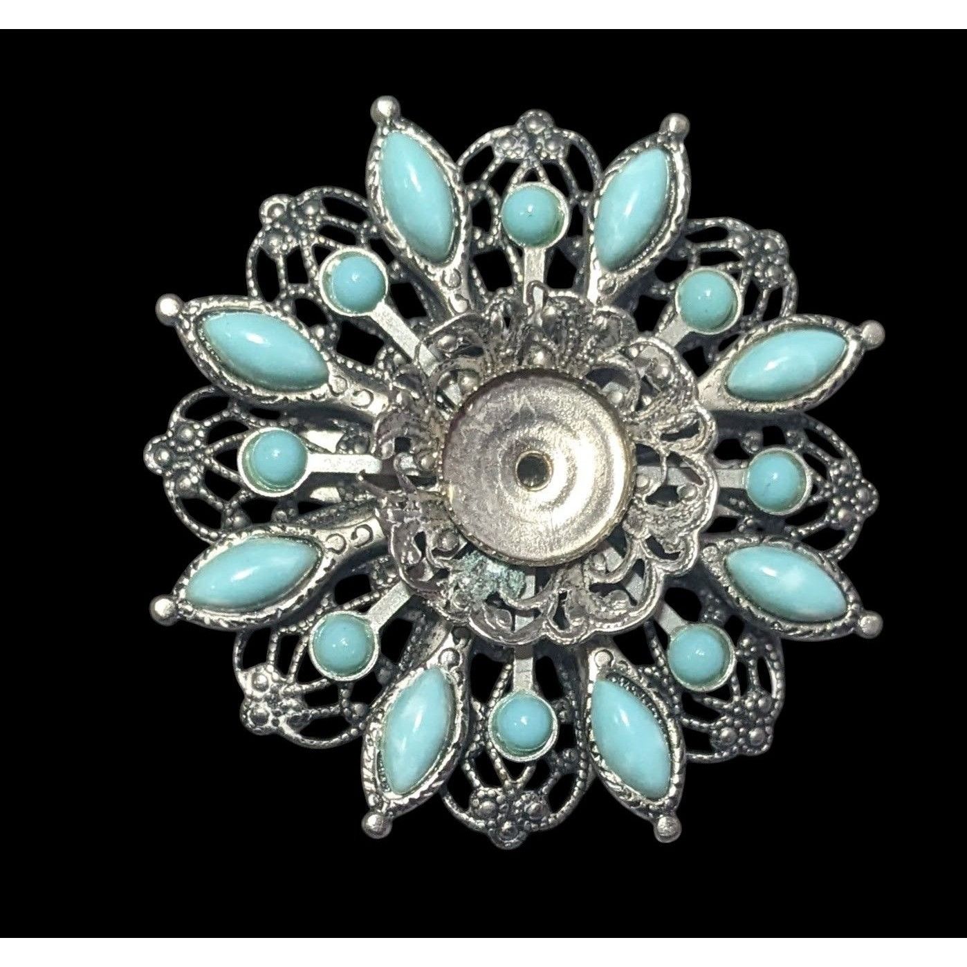 Other Vintage Floral Turquoise And Silver Tone Filigree Brooch Size ONE SIZE - 1 Thumbnail
