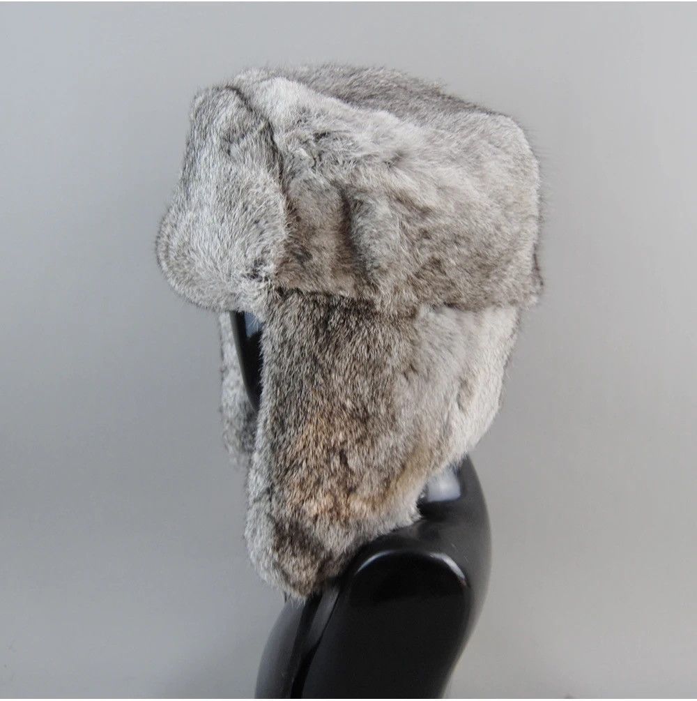 Other Warm Natural Rabbit Fur Bomber Hat With Earflaps Size ONE SIZE - 2 Thumbnail
