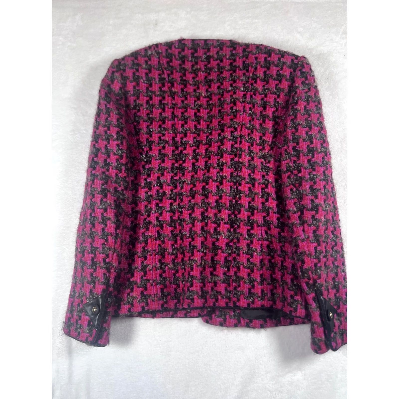 Vintage Vintage Carlisle Blazer Womens 6 Pink Wool Tweed Houndstooth Sequin Jacket 80s Size M / US 6-8 / IT 42-44 - 6 Thumbnail
